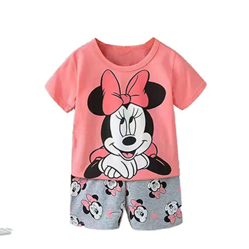 2024 Baby girls clothes Summer Children's Short Sleeved Suit Girls T-shirt + Shorts Outfits Disney 0-3Age