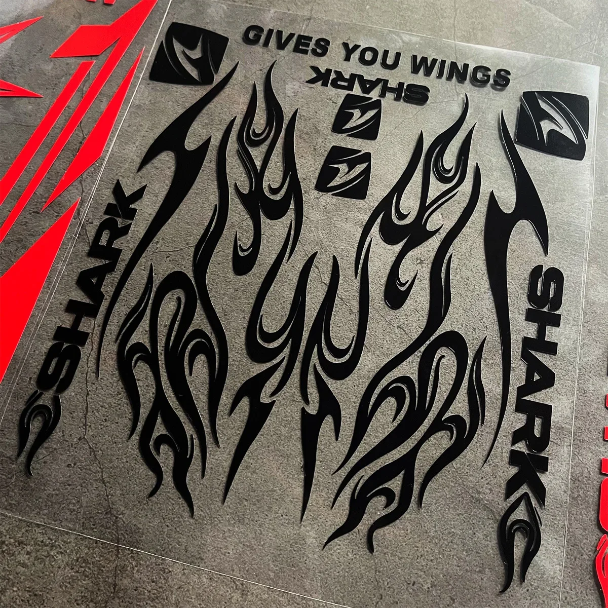 1Set Shark Flame Vinyl Sticker Kit, Waterproof UV Resistant Removable Decal for Helmet Fairing Car Decor, Holiday Gift