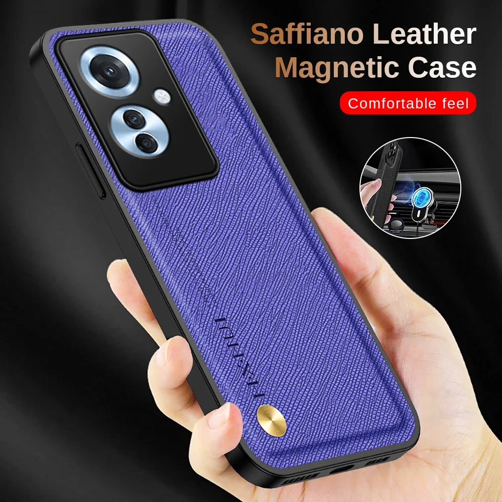 For Oppo Reno11 F 5G Case Cross Leather Texture Magnetic Shell For Oppo Reno F25 Pro TPU Frame Camera Protection Shockpoof Cover