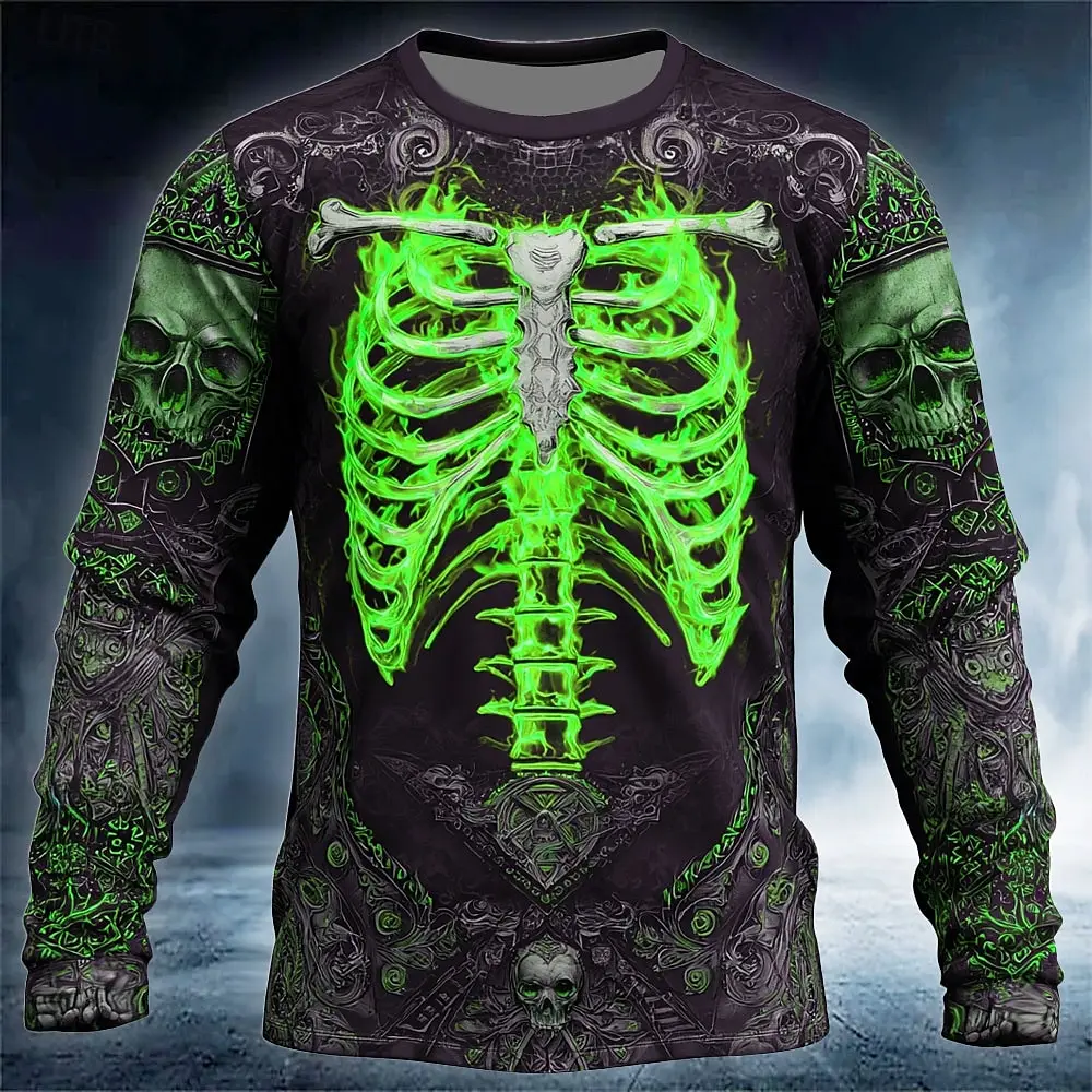 

Fall Winter Halloween Skeleton Print Men's Sweatshirts Gothic Trendy Streetwear Casual Top Halloween Party Long Sleeves Clothing