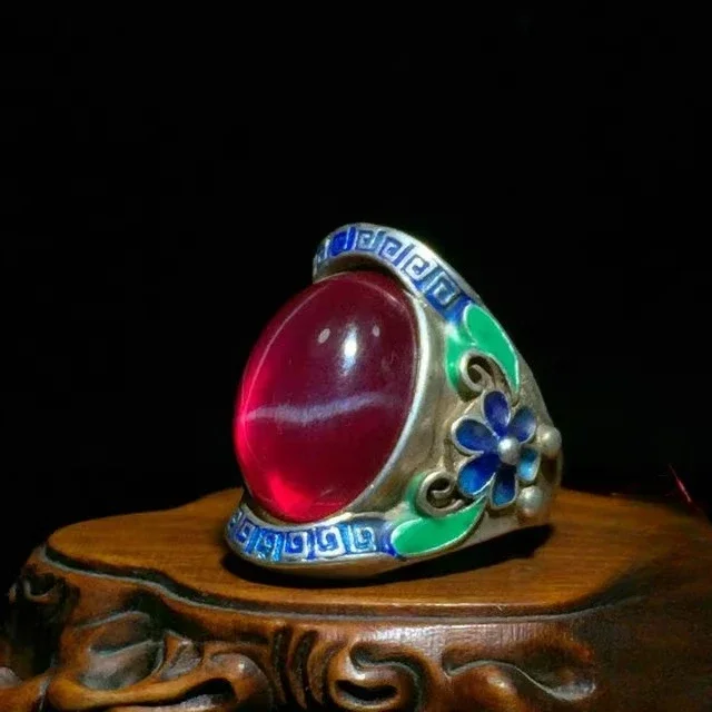 Jewelry, Jewelry, Cloisonne Old Silver Ring Seiko Star Inlaid Gemstone Miao Silver Open Ring Gift