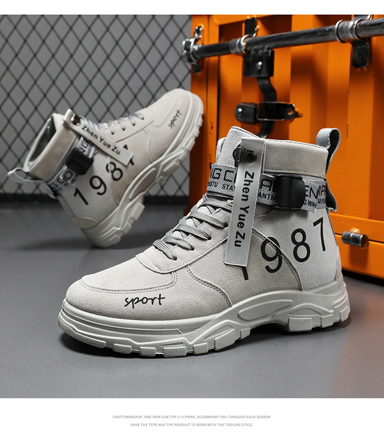 Herren Einfarbige High-Top Modische Vielseitige Outdoor-Wanderschuhe, Bequeme Rutschfeste Freizeitsportstiefel – Detail 15