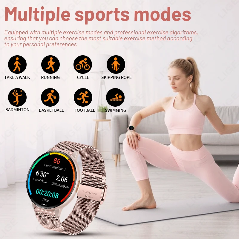 Lige moda relógio inteligente das mulheres dos homens bluetooth chamada relógios freqüência cardíaca monitor de saúde feminina música voz esportes fitness smartwatch