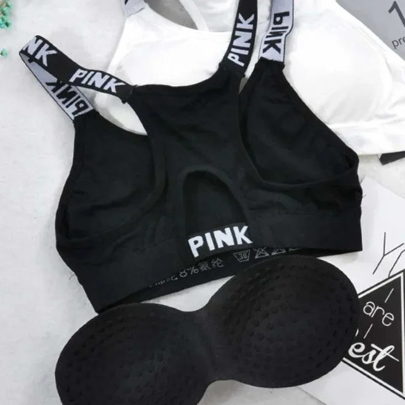 1 PC Women\'s Sports Bra Push Up Fitness Bra Running Yoga Gym Fitness Top Black White Letters Seamless Underwear Bras Sport