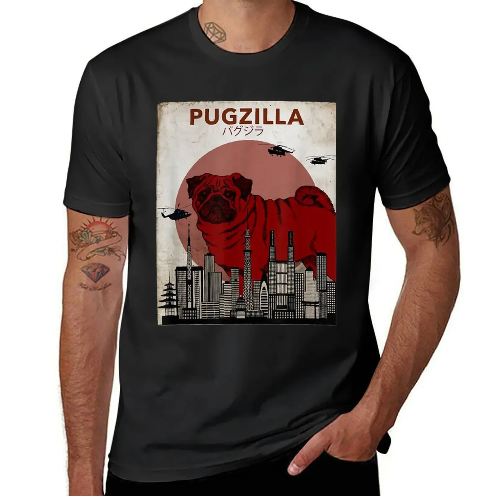 

Pug tShirt Pugzilla T-Shirt aesthetic clothes summer top men clothing