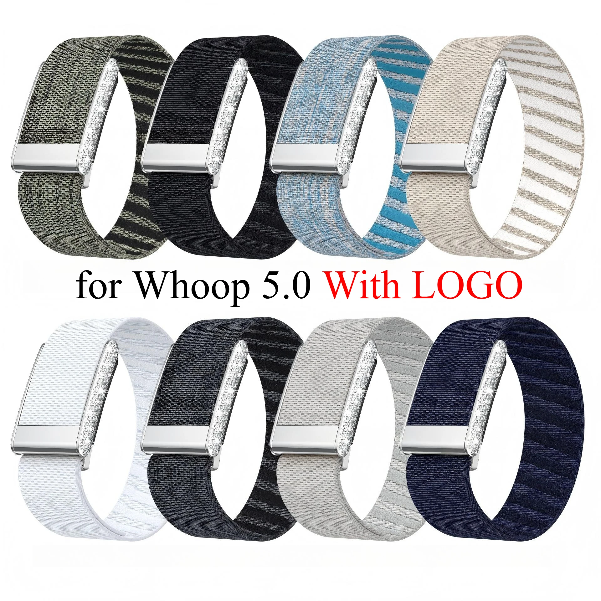 

The new strap is suitable for Whoop 5.0 elastic casual nylon strap with full diamond studded crystal metal frame personality, th