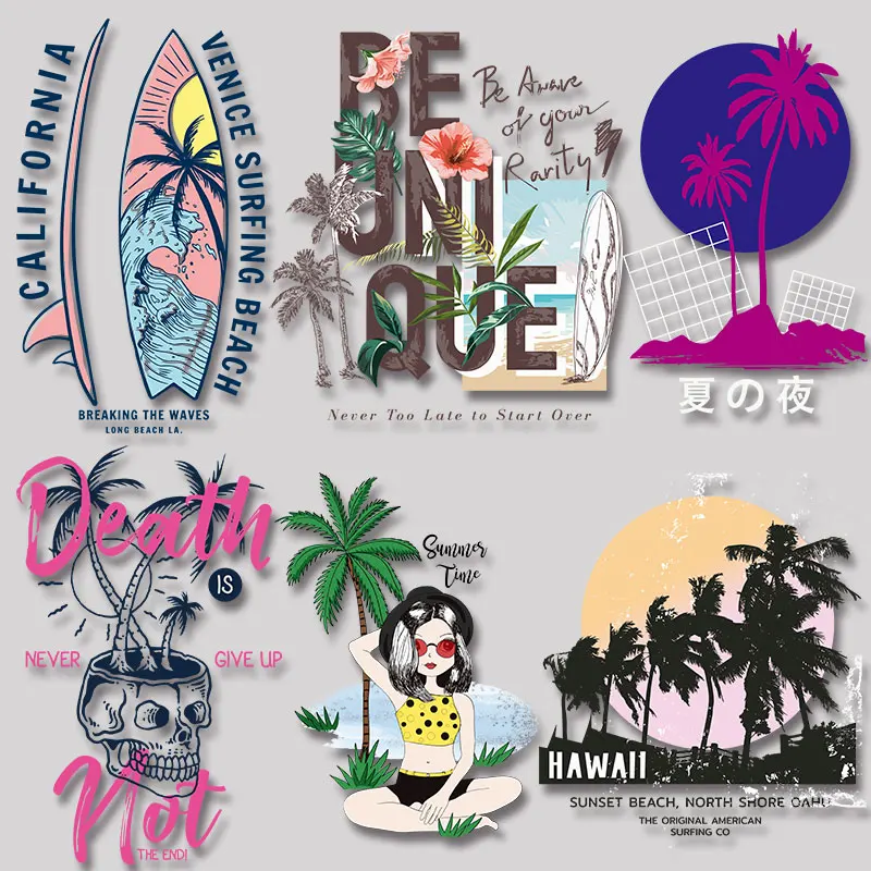 Venice Surfing Beach Breaking The Waves Sunset Beach Death is never give up Not the End Iron-on Transfers for Clothing