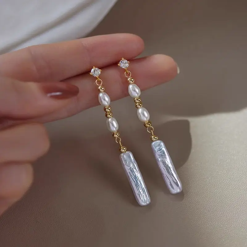 

Minar Delicate Baroque Freshwater Pearl CZ Cubic Zirconia Beads Strand Tassel Dangle Earrings for Women Real Gold Plated Copper