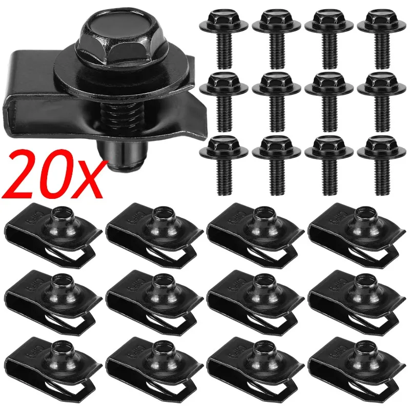 Auto Body Bolts & U-nut Clips M6 Engine Cover Undertray Splash Shield Guard Bumper Fender Liner Retainer Fastener Rivet Screws