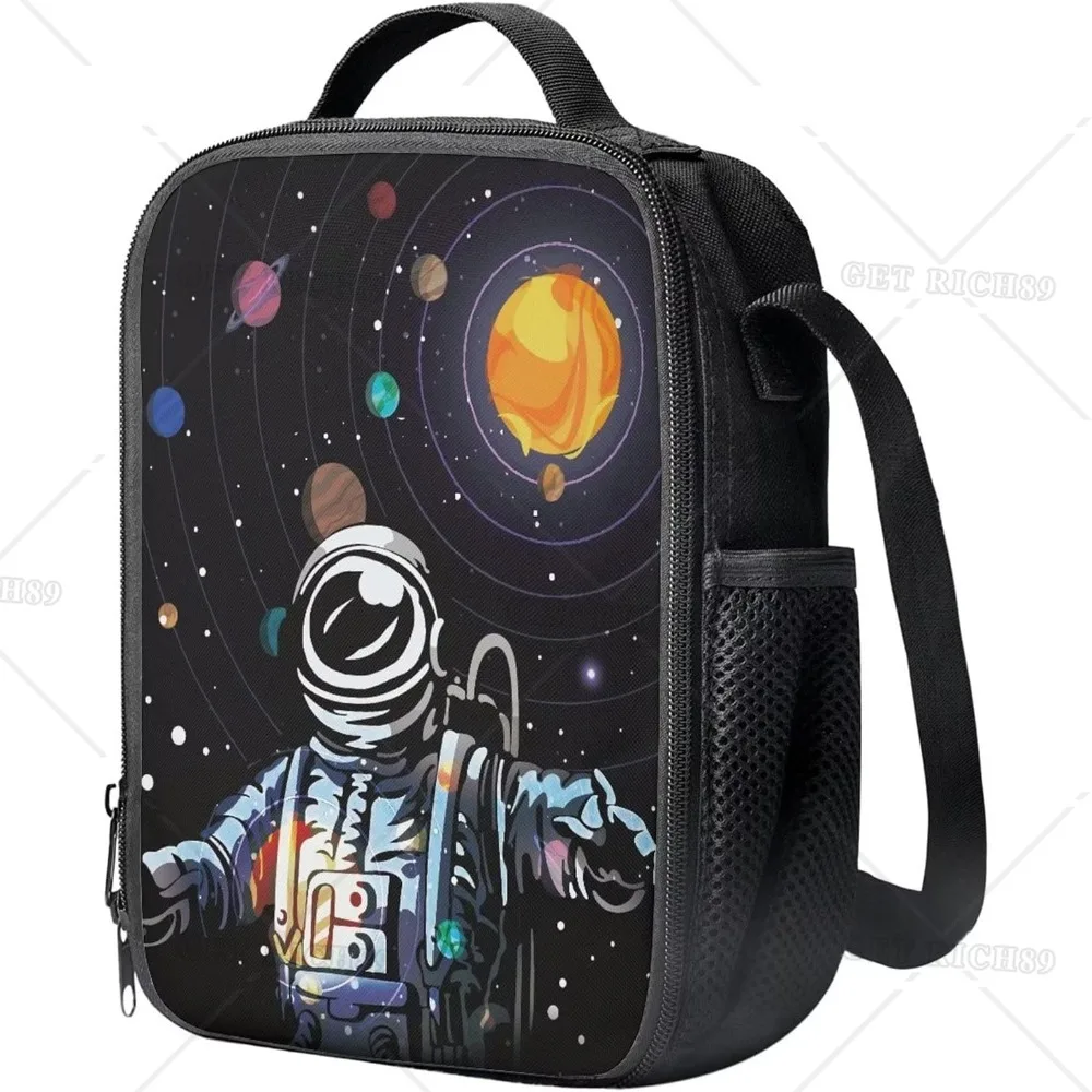 Galaxy Astronaut Print Modern Insulated Lunch Bag Reusable and Portable Lunch Box Food Container for Unisex Kids School Picnic