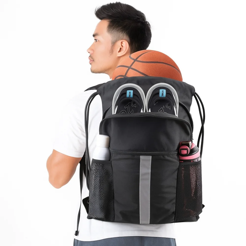 Nylon Sport Gym Bag Ultralight Multifunctional Drawstring Knapsack Adjustable Straps Large Capacity Portable Hiking Daypack