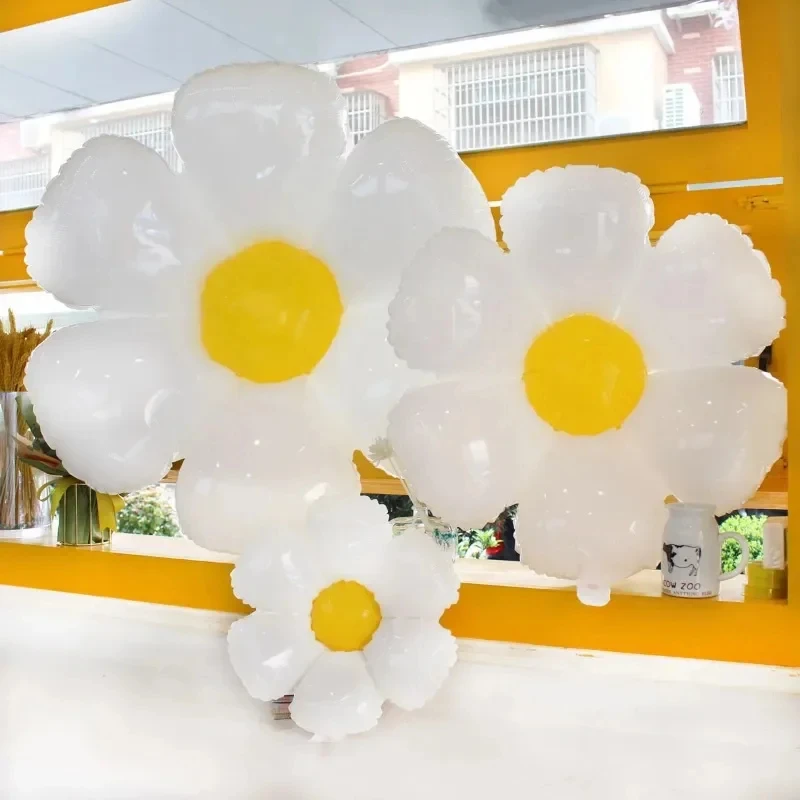 1/10 Stück Gänseblümchen-Ballon, riesige weiße, gelbe Aluminiumfolienballons für Geburtstag, Babyparty, Hochzeit, Gänseblümchen-Party-Dekorationen, Zubehör – Detail 6
