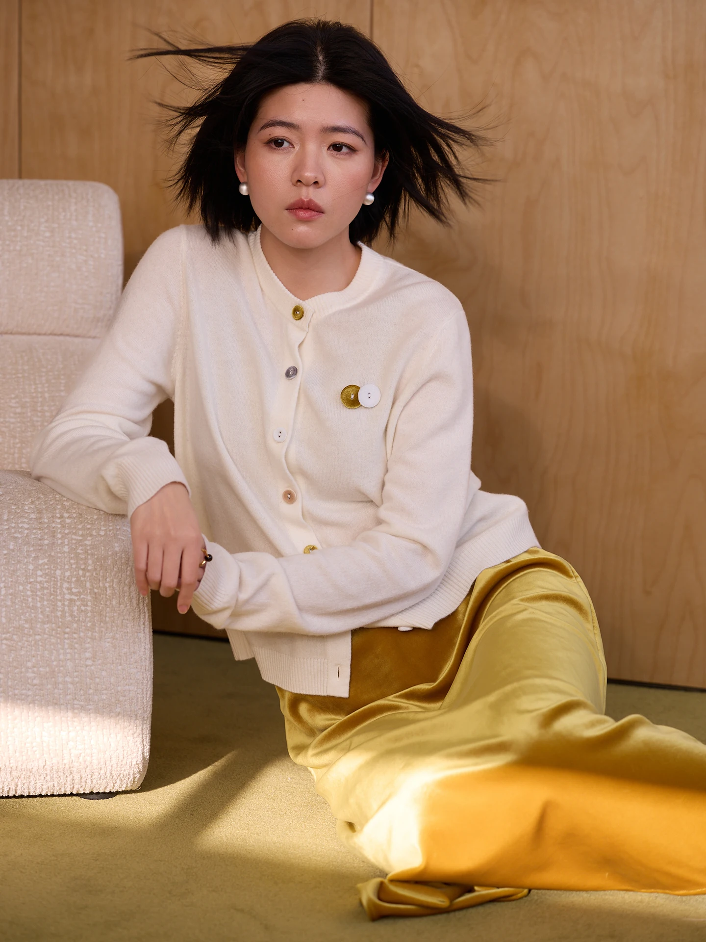 

WeTHEE Little Open Cardigan Knitted 00 Wool Velvet round Ne Fitting Silk Velvet Button Soft Long Sve Women's Knitwear