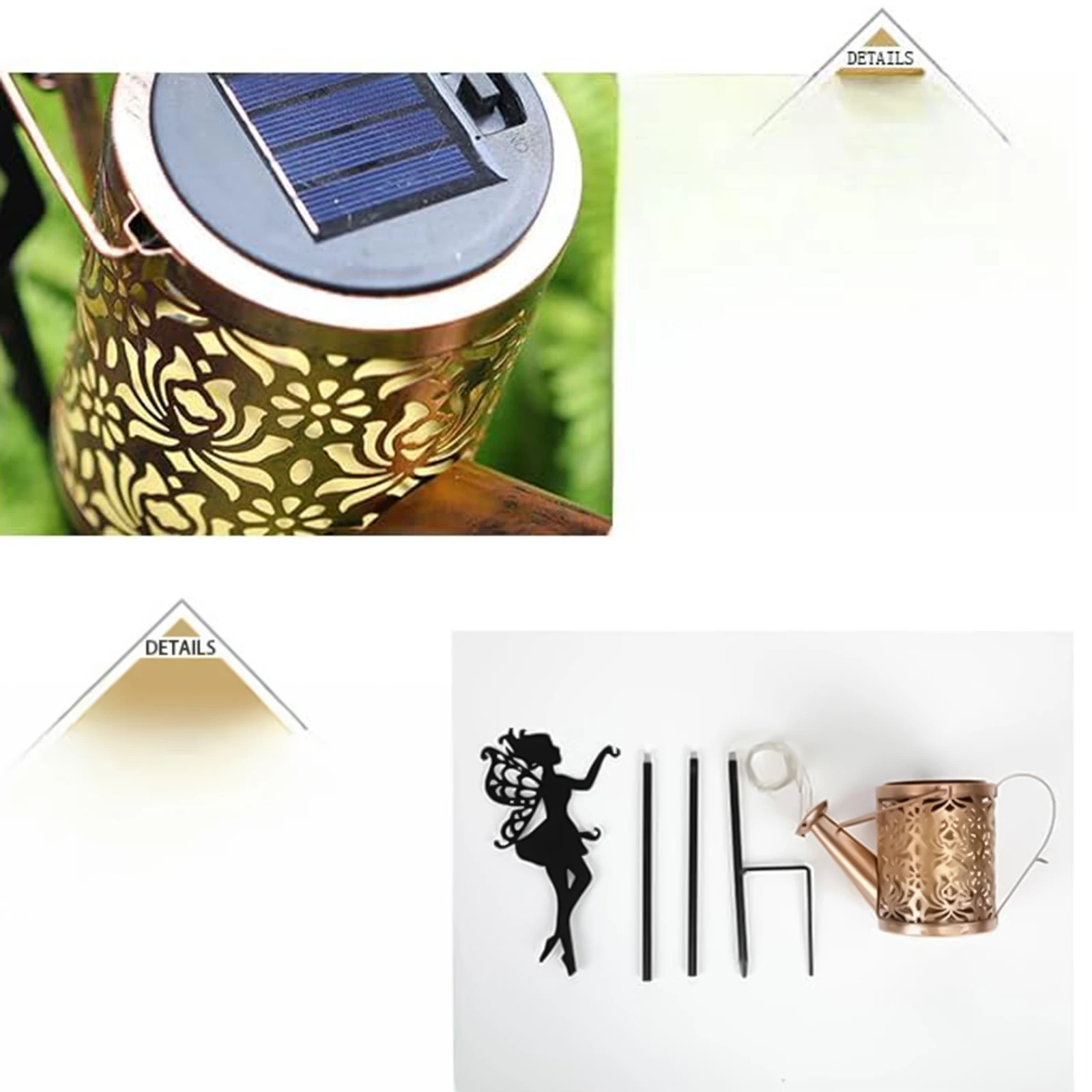 Solar Powered Watering Can Lamp Outdoor Yard Garden Decor Iron Art Stake Light With Flowing Sprinkler Design Garden Lights