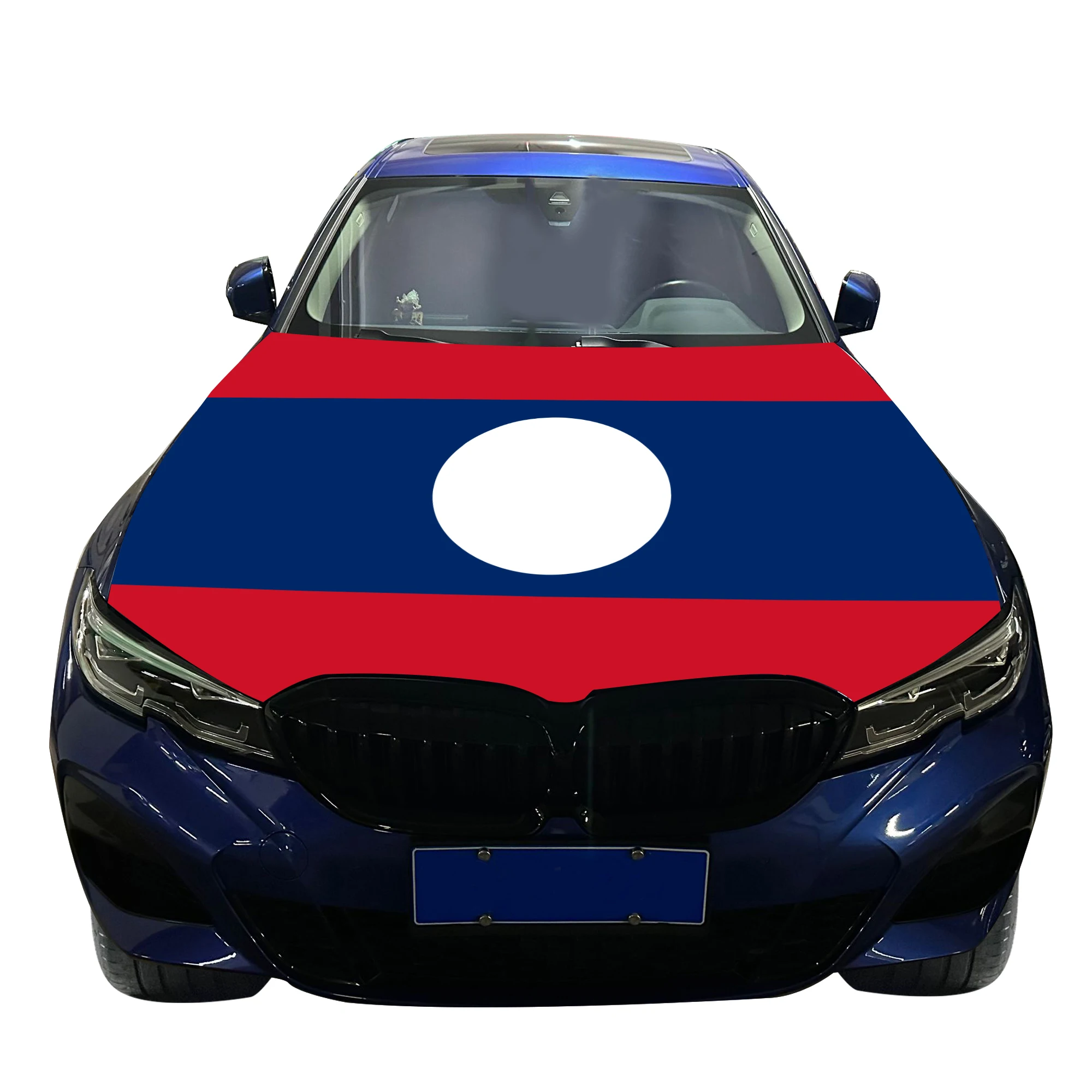 Laos Car Hood Cover Flag  Universal Size Elastic Polyester 120x150cm for Car Decor