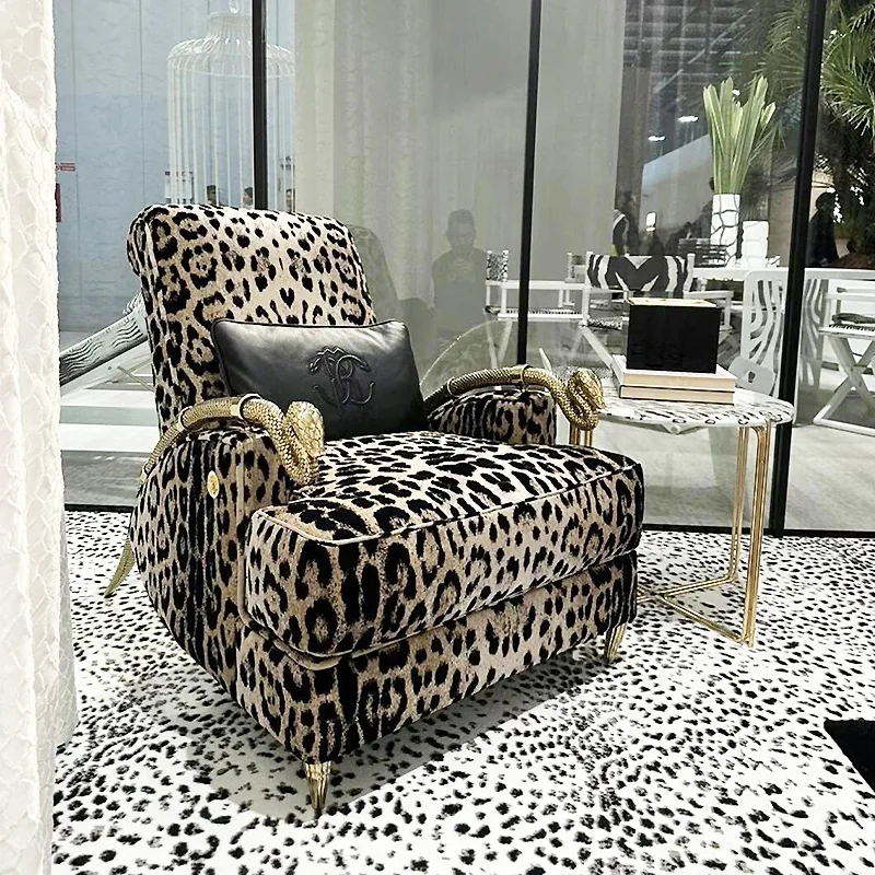 

Italian light luxury pure copper snakehead sofa chair high-end hotel villa living room home luxury single backrest leisure chair