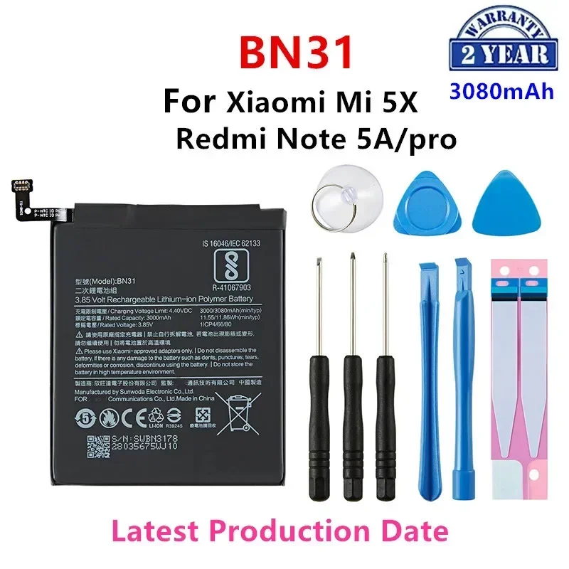 

Brand New BN31 3080mAh Battery For Xiaomi Mi 5X Mi5X Redmi Note 5A / Pro Mi A1 Redmi Y1 Lite S2 BN31 Batteries +Tools