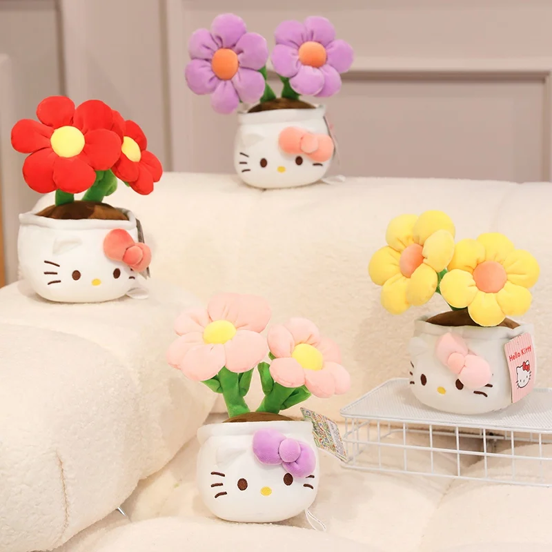 Sanrio bonsai hellokitty floral brinquedos de pelúcia bonito casa decoração do carro pelúcia bonsai dos desenhos animados hellokitty pequenas bonecas de pelúcia