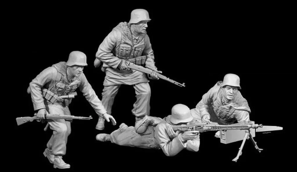 1/35 Scale Diecast Resin Figure Model Kit German Soldiers 4 Figures Unassembled and Unpainted