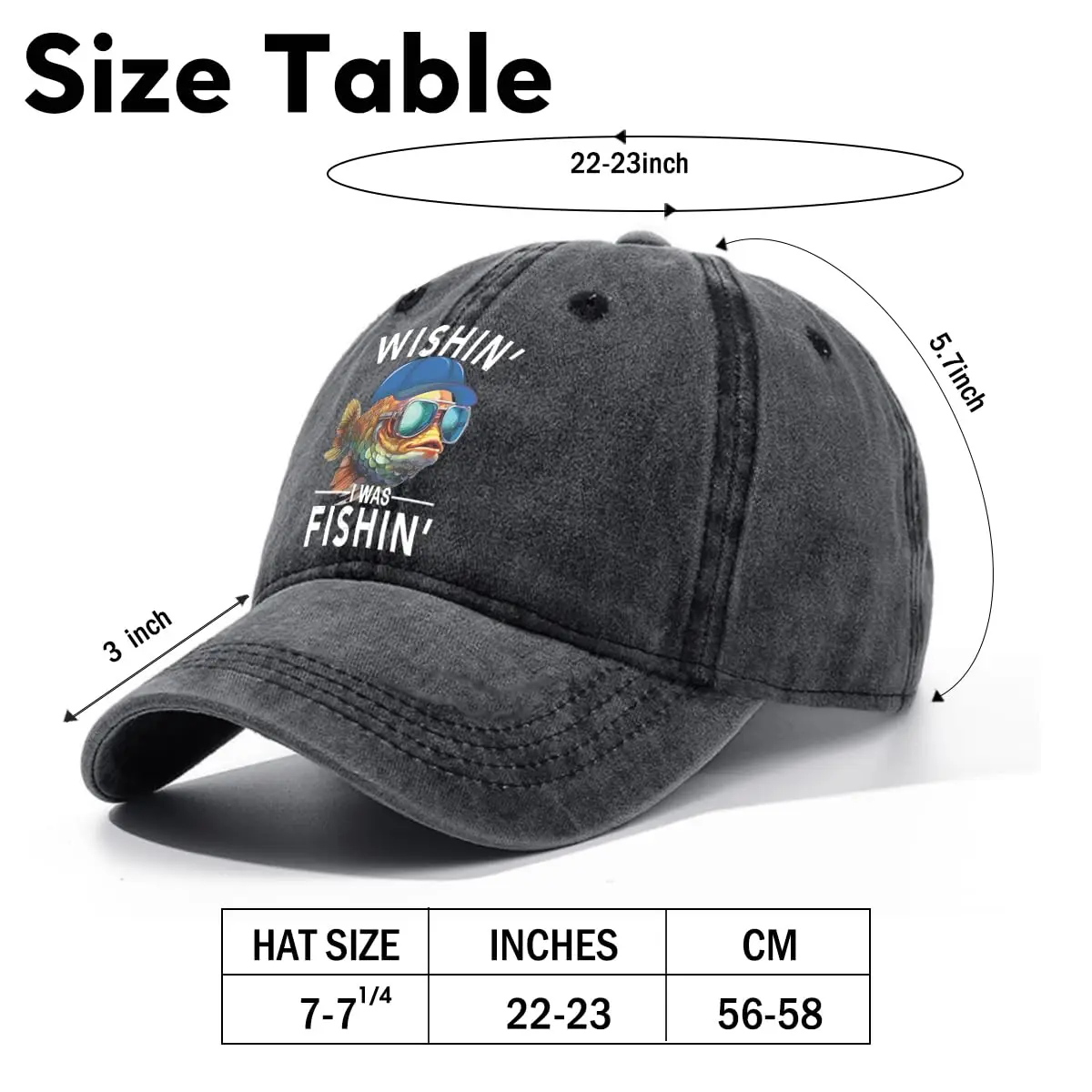 Wishin' I was Fishin' Adjustable Vintage Washed Cotton Baseball Cap Funny Retro Trucker Hat for Men Grandpa Dad Fishing Lover