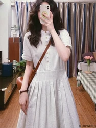 Korea Chic Shirt Dresses 2023 Summer Women Solid Slim Waist A Line Retro Vintage Date Girls French Design Dress FLHJLWOC
