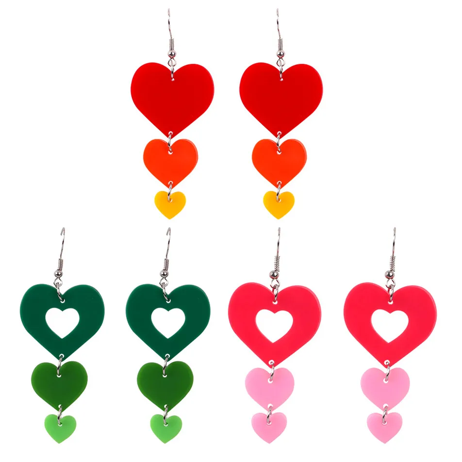 Fashion Colorful Hearts Long Acrylic Drop Earrings for Women Girl Hollow Love Heart Tassel Dangle Earrings Korean Trendy Jewelry