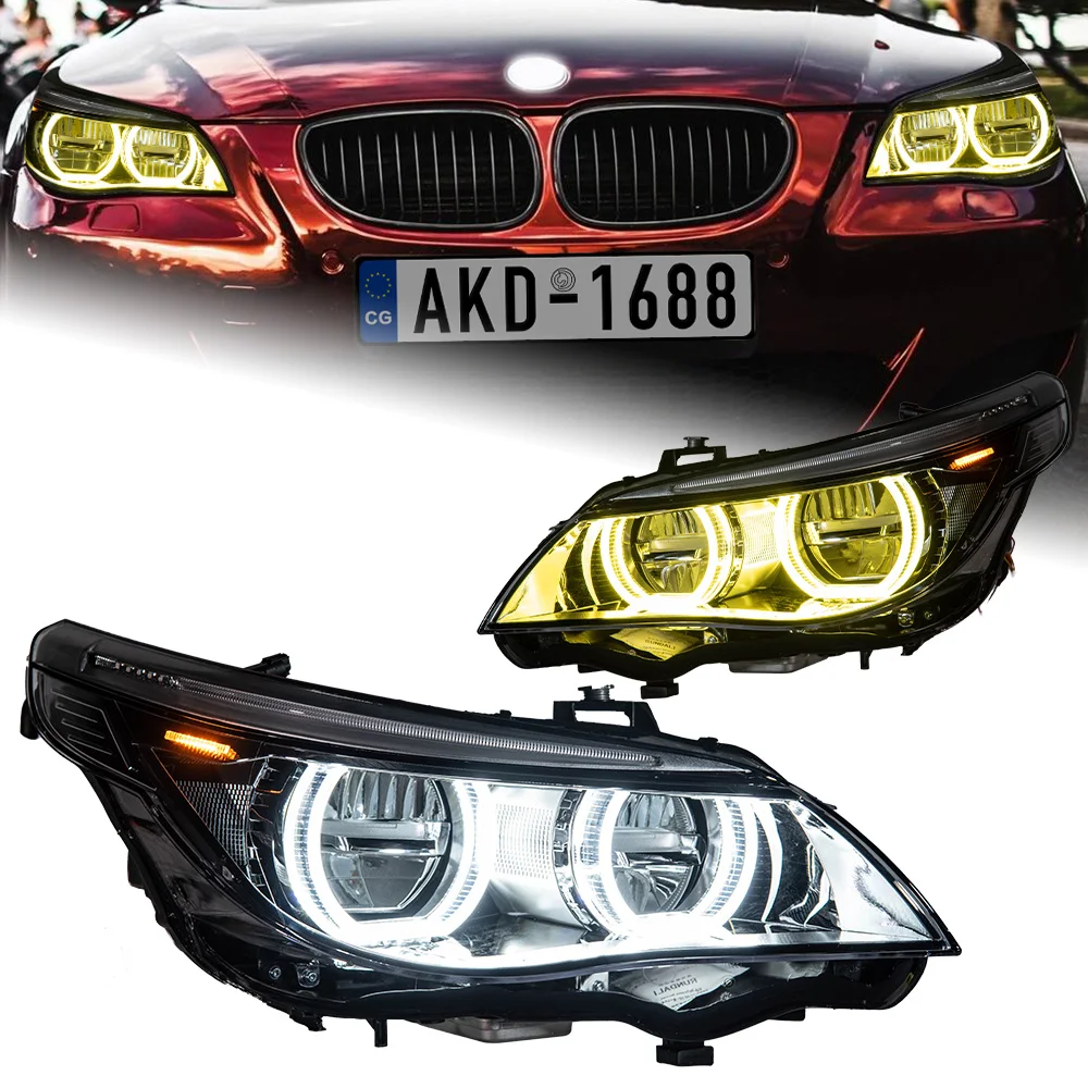 Фары для BMW E60 5 серии, светодиодные фары 2003-2010, желтые дневные ходовые огни, стайлинг автомобиля, DRL, сигнальные линзы, автоаксессуары