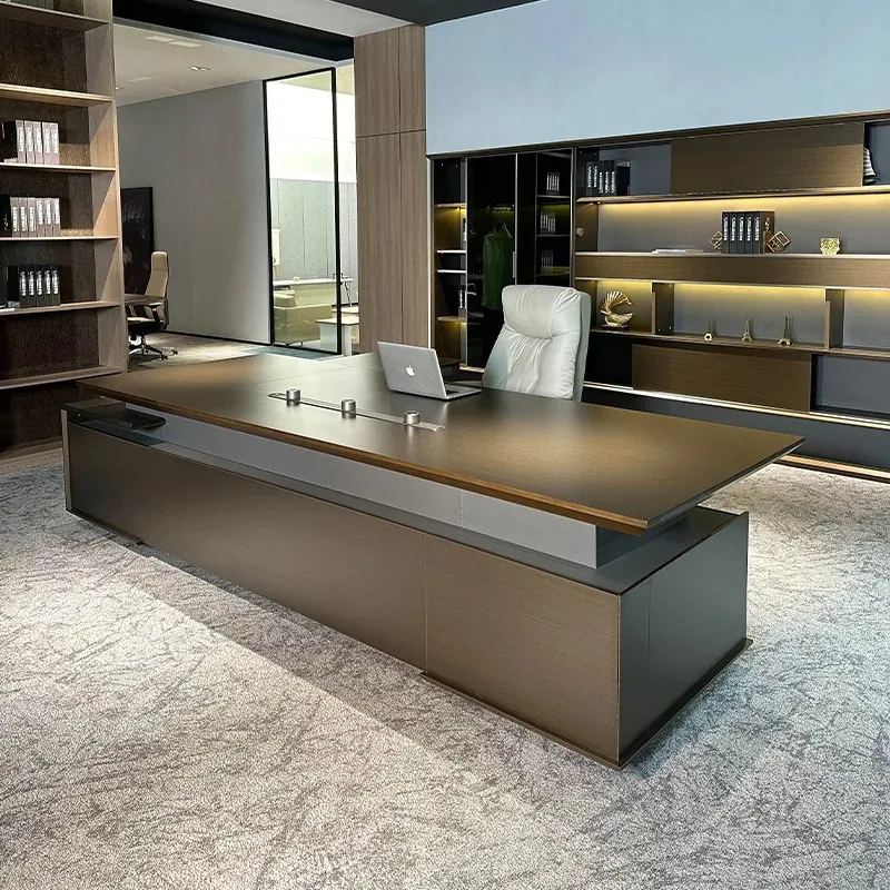 High end boss executive level office desk, light luxury modern office desk, minimalist boss office furniture set