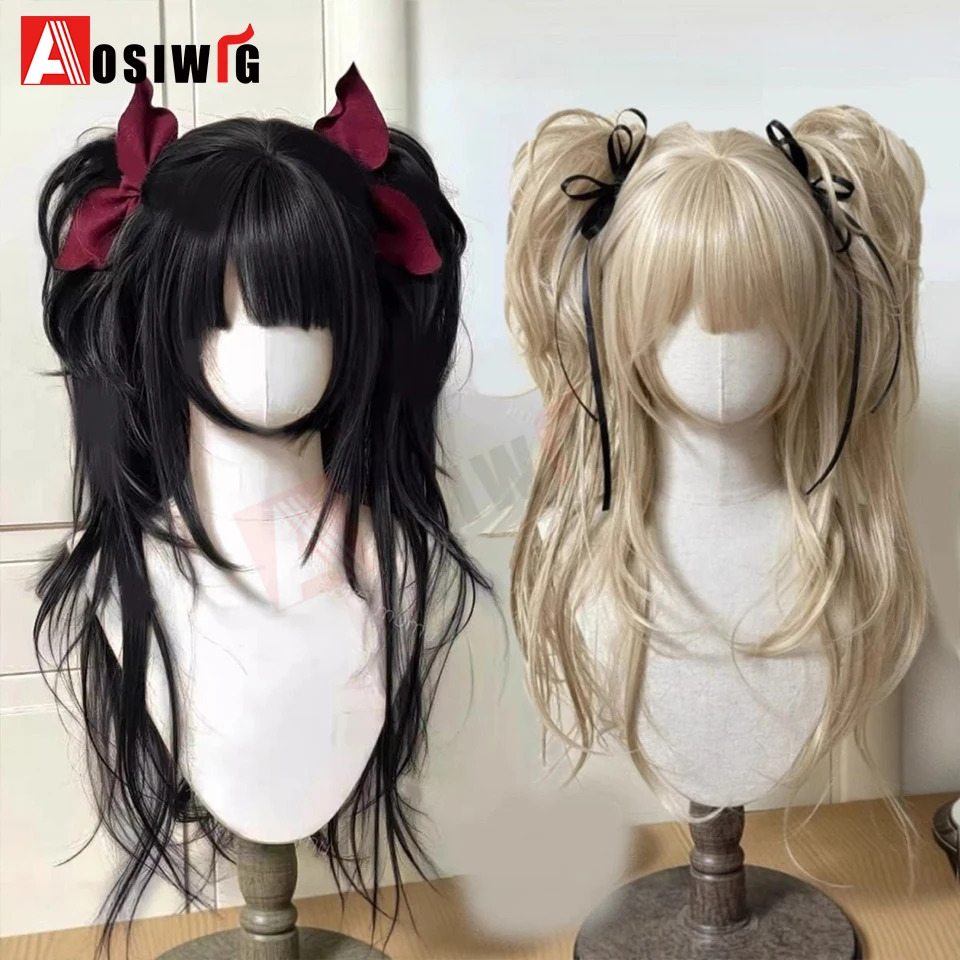 Synthetische Lolita-Perücke im Prinzessinnen-Schnitt mit doppeltem Pferdeschwanz und Pony, für Mädchen, Ombre, Blond, Braun, Weiß, Grau, Cosplay, Halloween, Harajuku-Perücke – Detail 3