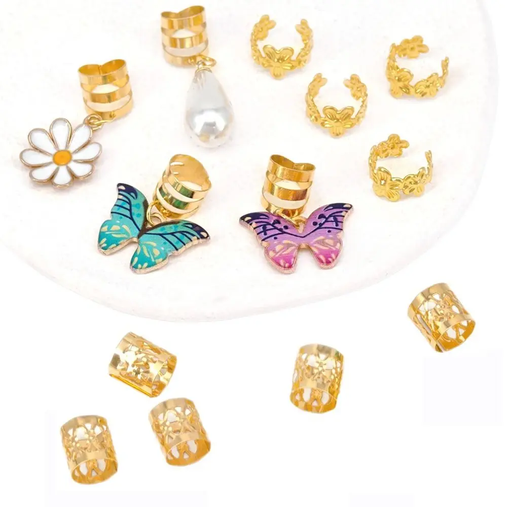 34 قطعة فراشة الجوف خارج الشعر الدائري الشعر تجديل الرهبة أقفال المجدل الخرز الضفائر القذرة مقاطع الكفة المعدنية أنابيب جديلة الشعر