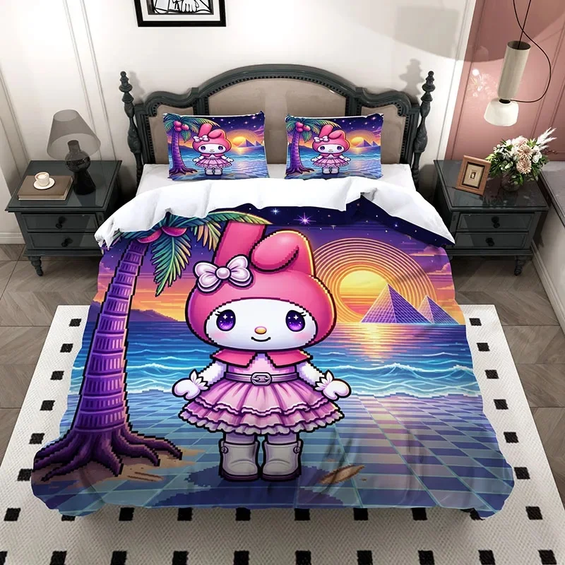 my-melody-3pcs-duvet-cover-set-3d-pixel-beach-sunset-palm-tree-ocean-pyramid-microfiber-for-girls-bedroom-decor