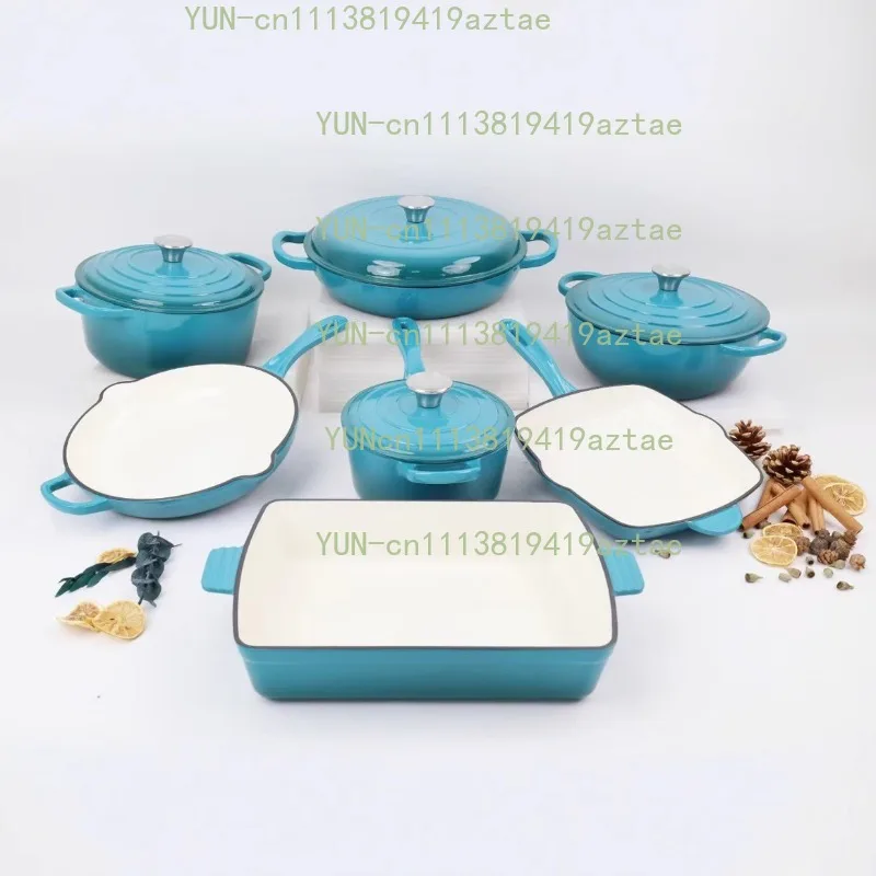 7Pcs Enamel Cast Iron Cookware Set Multi-functional Saucepan Frying Pan Seafood Pan Baking Pan Kitchen Pot Set 2