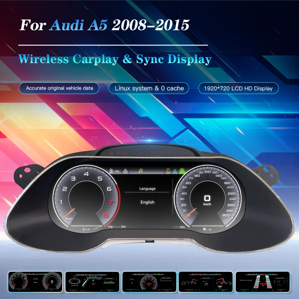 12,3'' Digitales Dashboard-Cluster für Audi A5 Baujahre 2008-2015, Virtuelles Instrumentenpanel