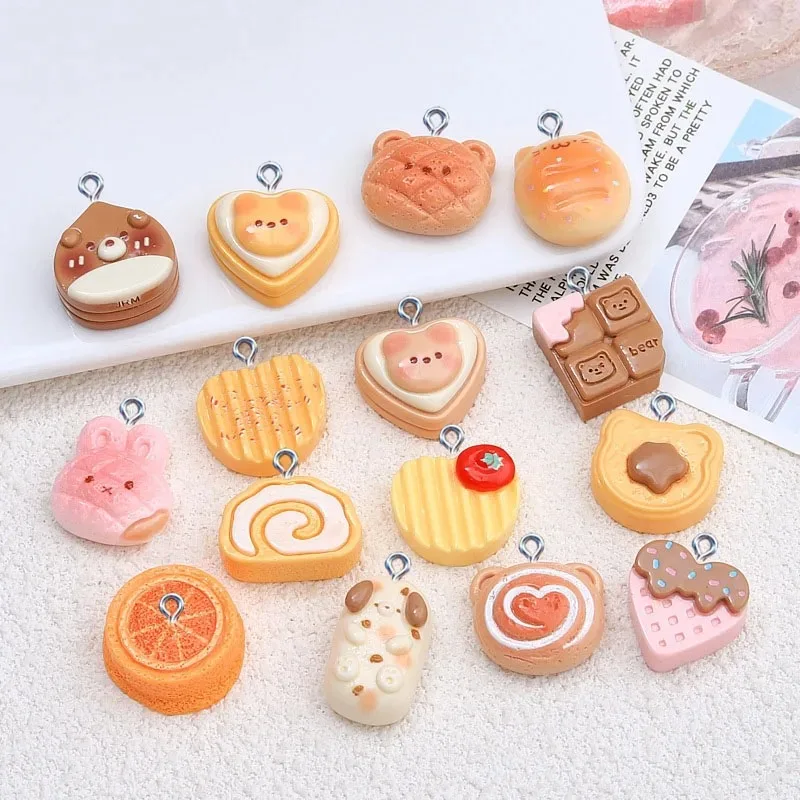 10 Uds. De bonitos aperitivos de simulación, dijes de resina para fabricación de joyería, manualidades DIY, pendientes, collar, pulsera, decoración, accesorios colgantes