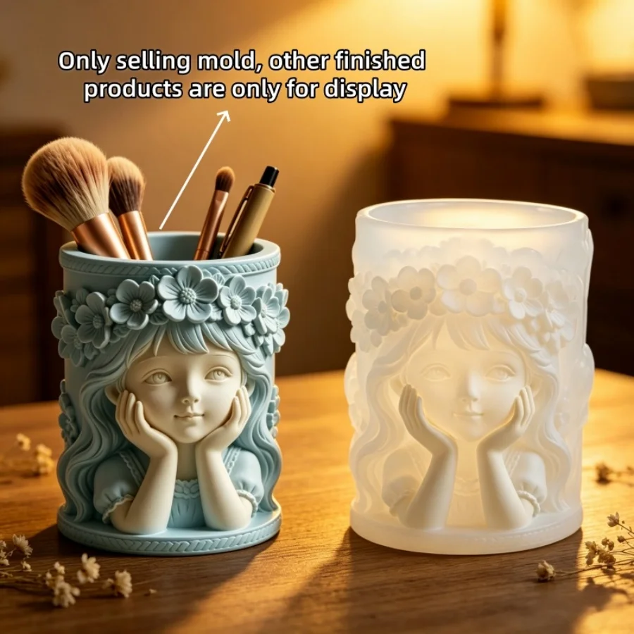 Moule en silicone 3D gaufré réutilisable pour fille, conception à démoulage facile, fournitures DIY pour bougies d'aromathérapie, pots de plantes succulentes, porte-stylos