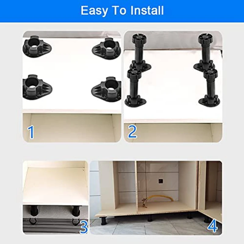 20Pcs Furniture Feet Adjustable Cupboard Foot Leg Unit Cabinet Legs With Kick Board Clips For Kitchen Bathroom Cabinet