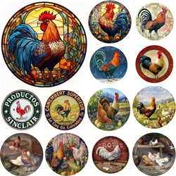 Vintage Retro Rooster Chicken Round Metal Tin Sign Rustic Decor Wall Posters Funny Iron Painting For Home Bar Pub Cafe Garage