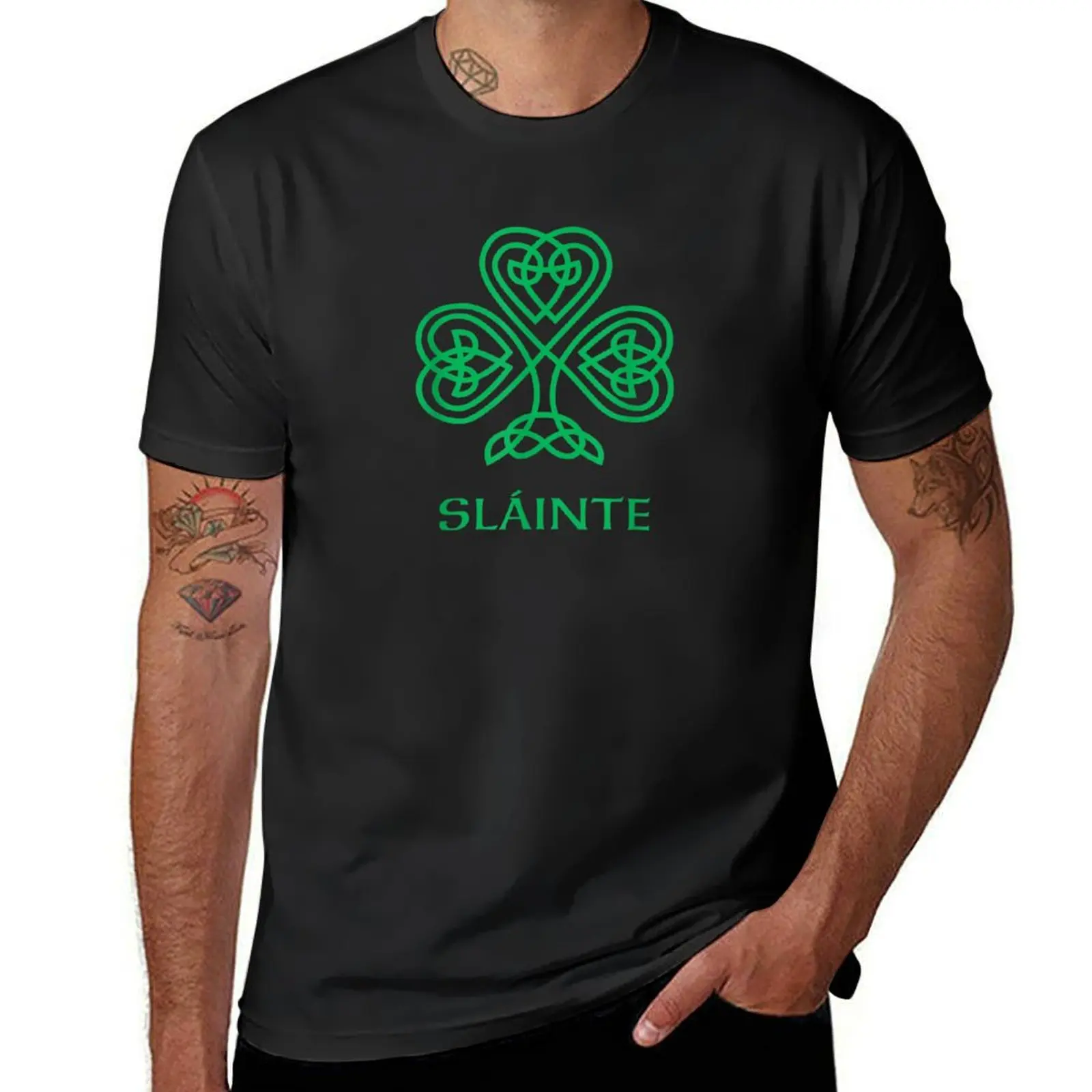 

Slainte Celtic Knot Irish Shamrock Green Shamrock T-Shirt korean fashion hippie clothes mens graphic t-shirts funny