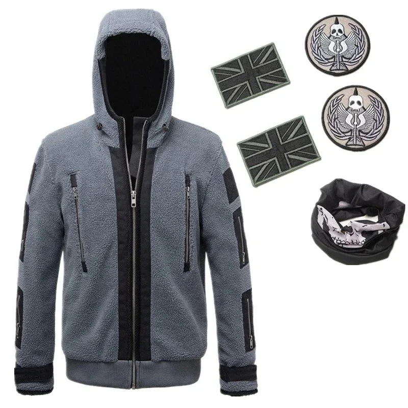 

Game TF141 Ghost Cosplay Coat Adult Unisex Hoodie Grey Sweater Mask Badge Sweatshirts Suit Zipper Jacket Causal Top Uniform