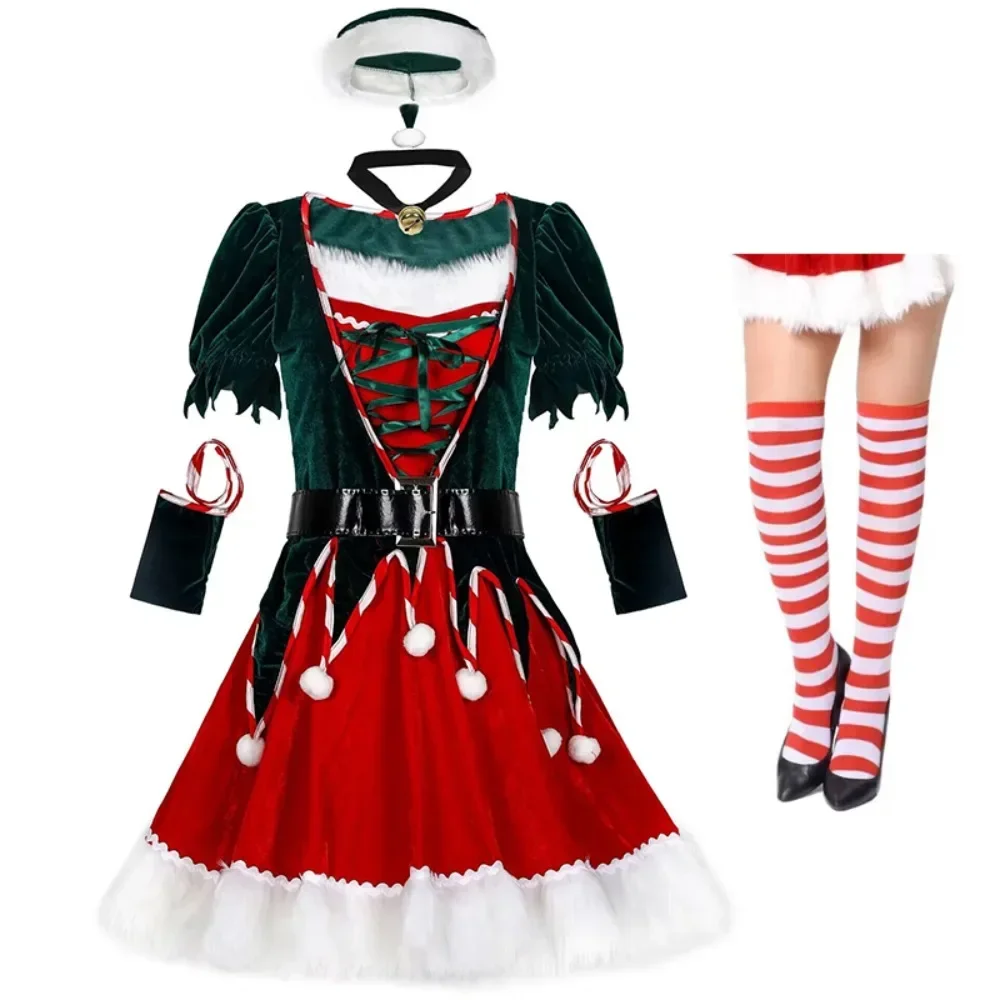 

Adult Women Christmas Dress Sexy Santa Claus Elf Cosplay Costumes New Year Party Clothes Warm Xmas Disguise Dress Fancy Outfit