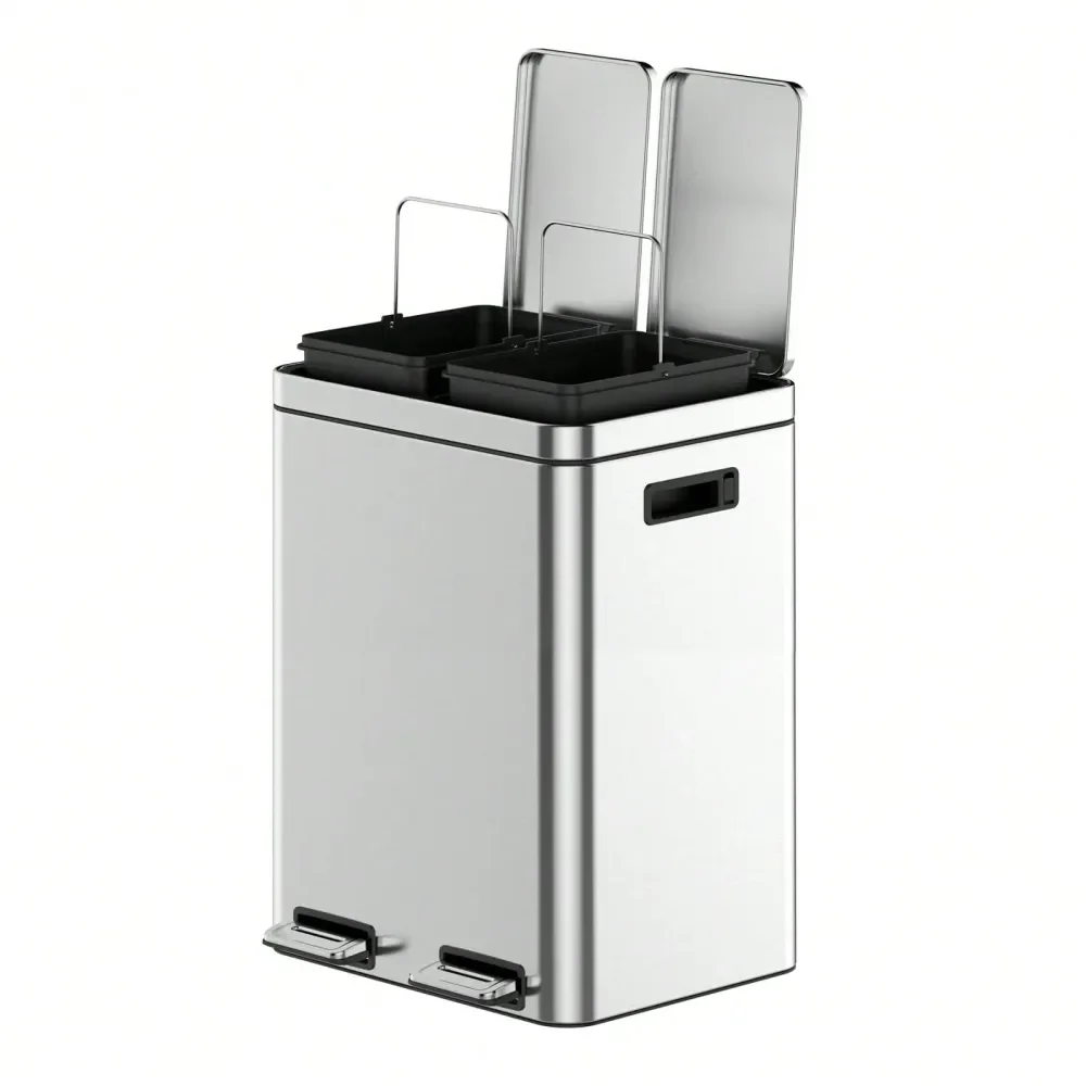 

Steel Trash Can, Garbage Can For Kitchen, Garbage Can With 2 3 Compartments, Inner Buckets SoftClose Lids