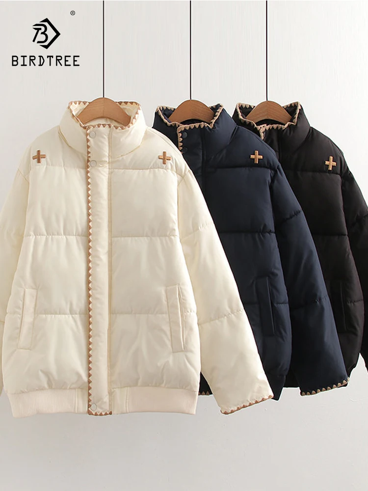 

Новая осенняя стеганая куртка 2025, женская карман с воротником-стойкой и вышивкой, модная универсальная свободная верхняя одежда для поездок на работу, зима C5O863CC