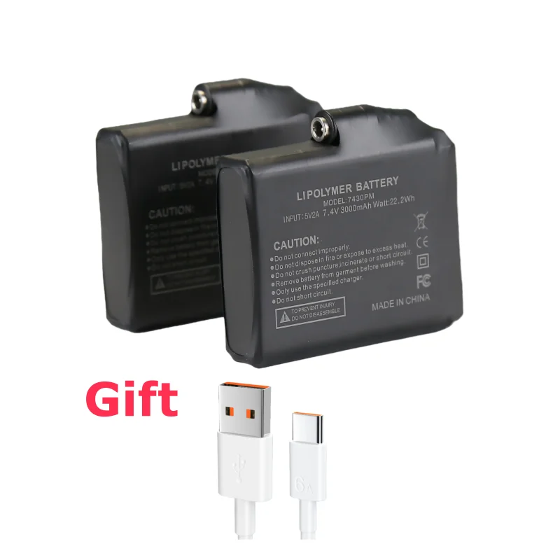 

Heated Gloves Battery 7.4V 3000mah Polymer Lithium Battery for Heating Vest, Socks, Winter Antifreeze Heating Battery 755060-2S