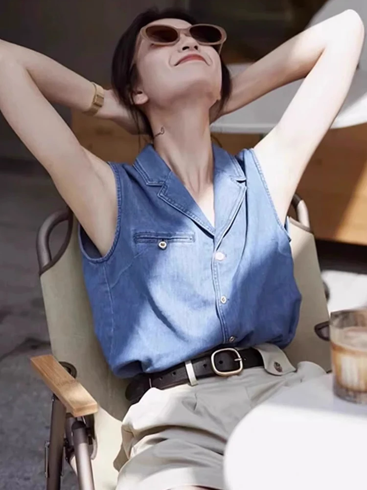 

Sli Hong Kong Sle Ретро джинсовый жилет Ele Faionable Высококачественный утягивающий универсальный качественный открытый кардиган для женщин