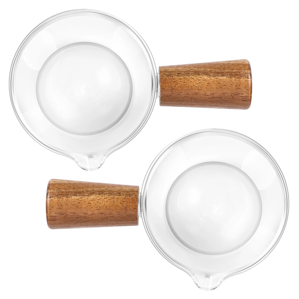 AT77 2PCS Transparent Glass Creamer with Wooden Handle, Mini Coffee Milk Creamer Pitcher. 50Ml