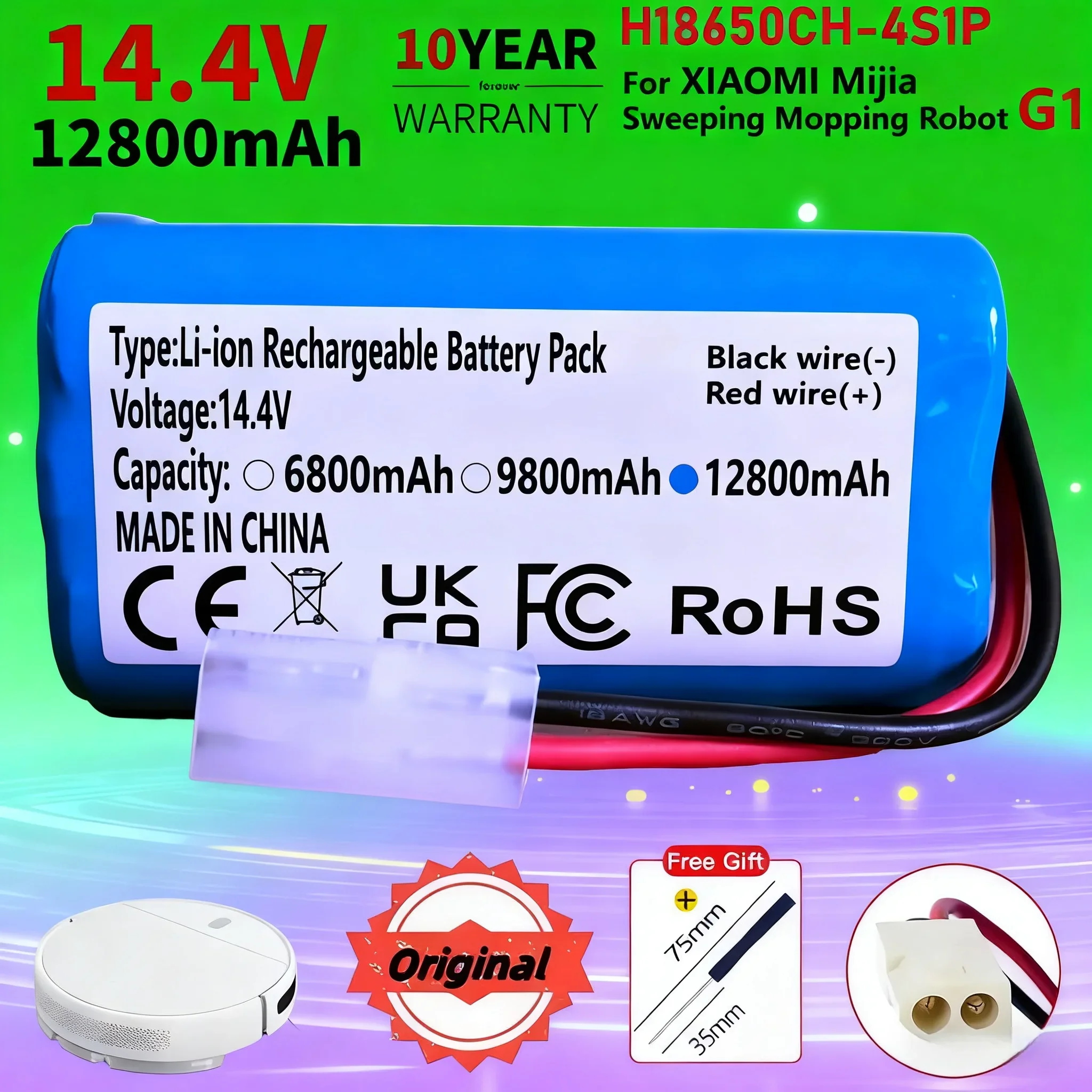 

H18650CH-4S1P NEW 14.8V Li-ion Battery Pack for XIAOMI MIJIA Mi Robot Vacuum Cleaner Essential G1 MJSTG1,SKV4136GL R30 R35
