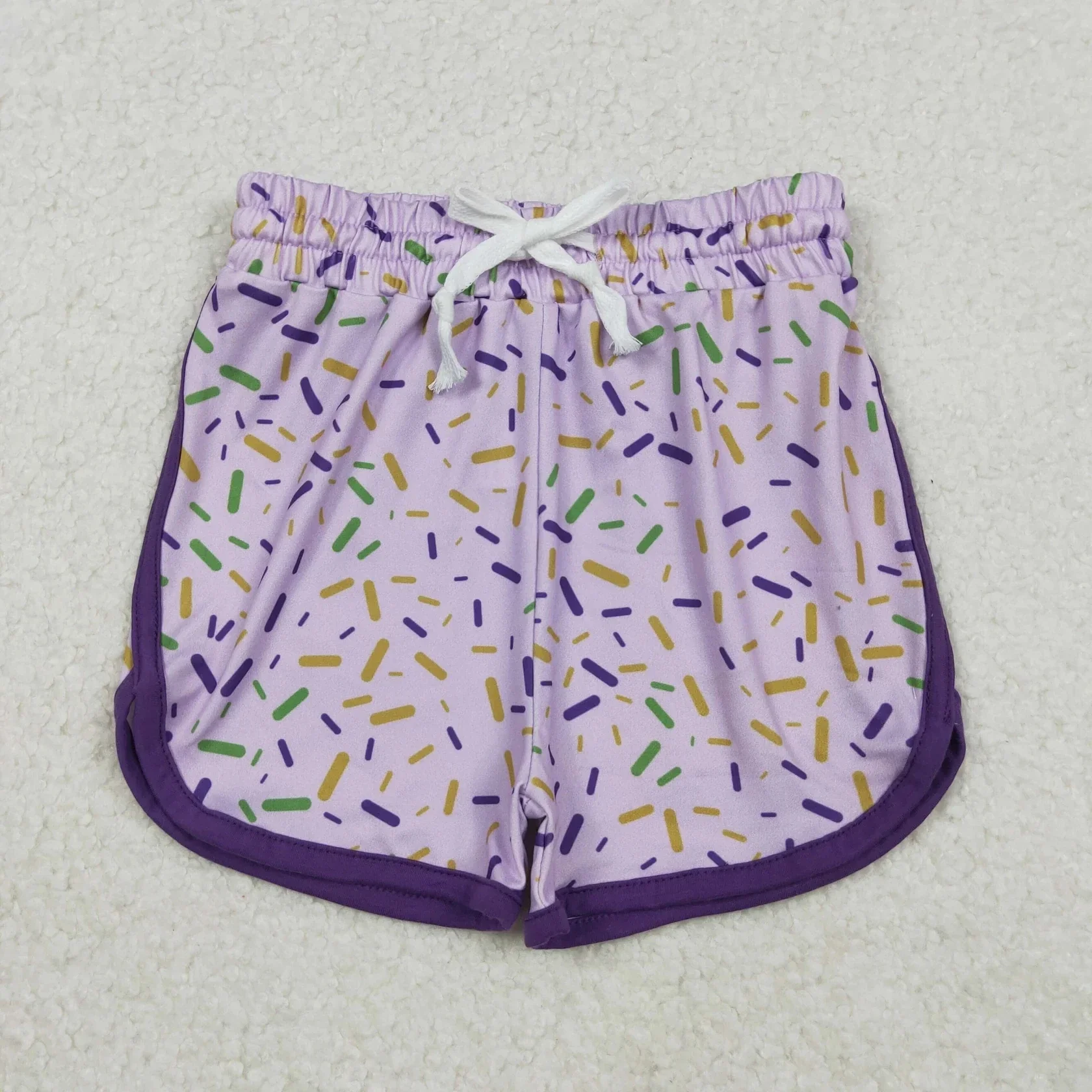 

Wholesale Toddler Infant Athletic Clothing Kids Wear Children Clothes Baby Girl Sports Purple Mardi Gras Shorts Bottoms