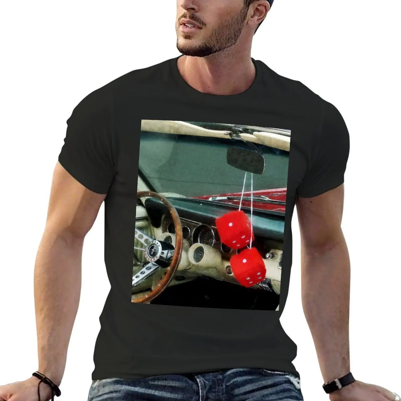 Red Fuzzy Dice In Converible T-Shirt funnys custom t shirt tee shirts for men