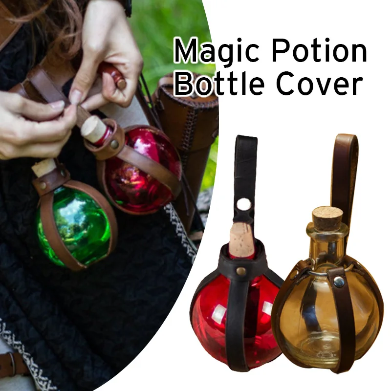 

Skeleteen Dark Magic Potion Bottle - Wizard Potions Glass Holder with Cork Stopper and Faux Leather Harness with Holster Loop