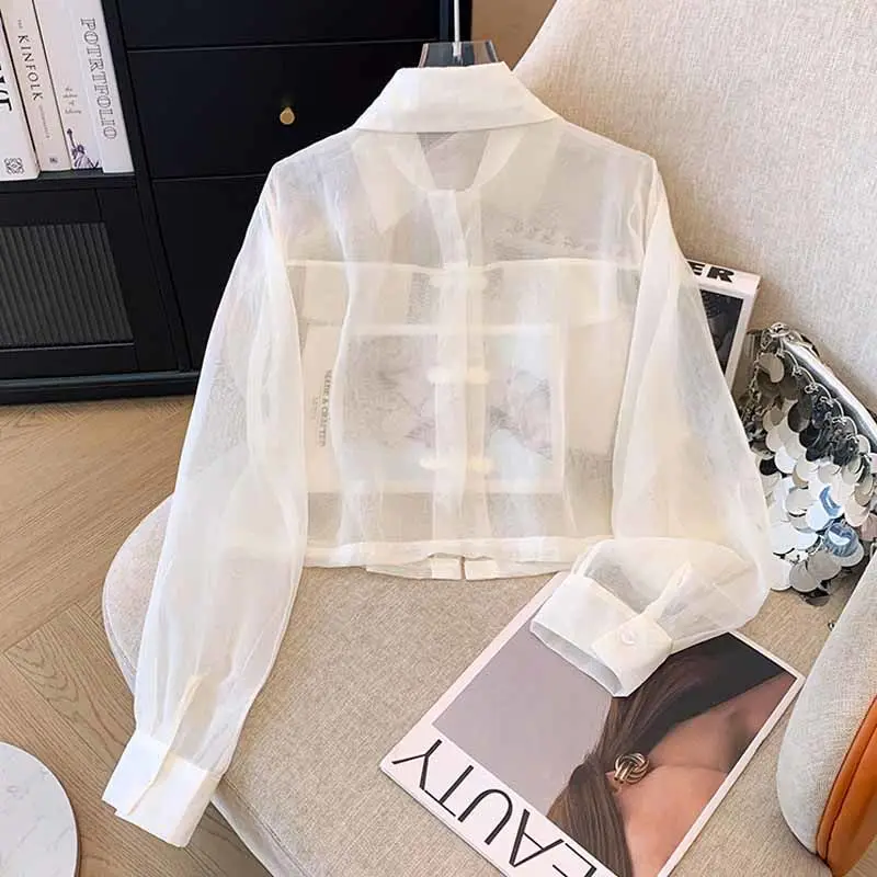 

Gothiscyn Chinese Style Thin Shirt Women's Summer Loose Turn-down Collar Shirt Fashion Female Clothes Fashion Female Clothes